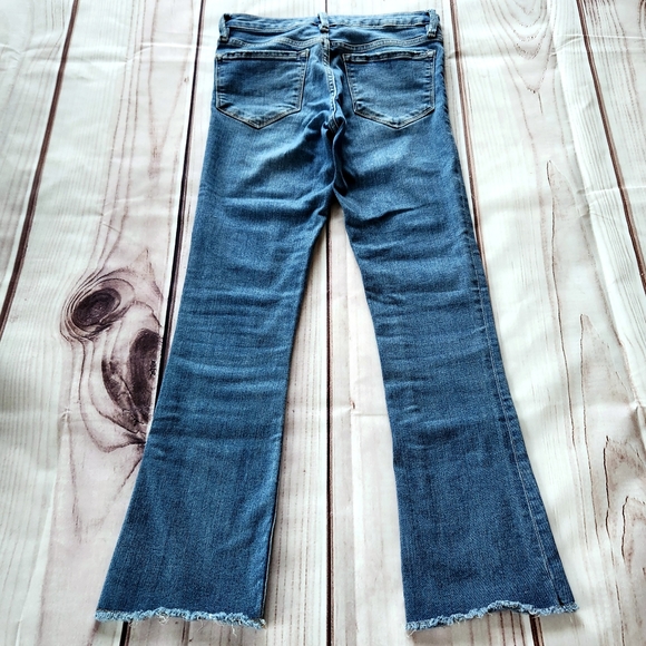 Free People Straight Leg Mid Rise Raw Hem Cropped Blue Jean | Women's Size 25 - Picture 5 of 12